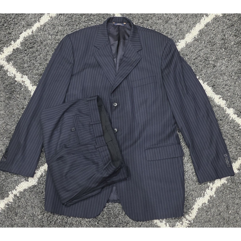 Brooks Brothers 1818 Madison Suit Men's 44L 39W Saxxon Wool 2 Piece Navy Pinstri